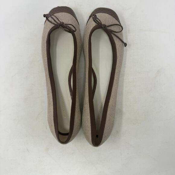 Elie Tahari Linen Canvas & Brown Leather Cap Toe Ballet Flats Size EU 40 - Picture 8 of 11